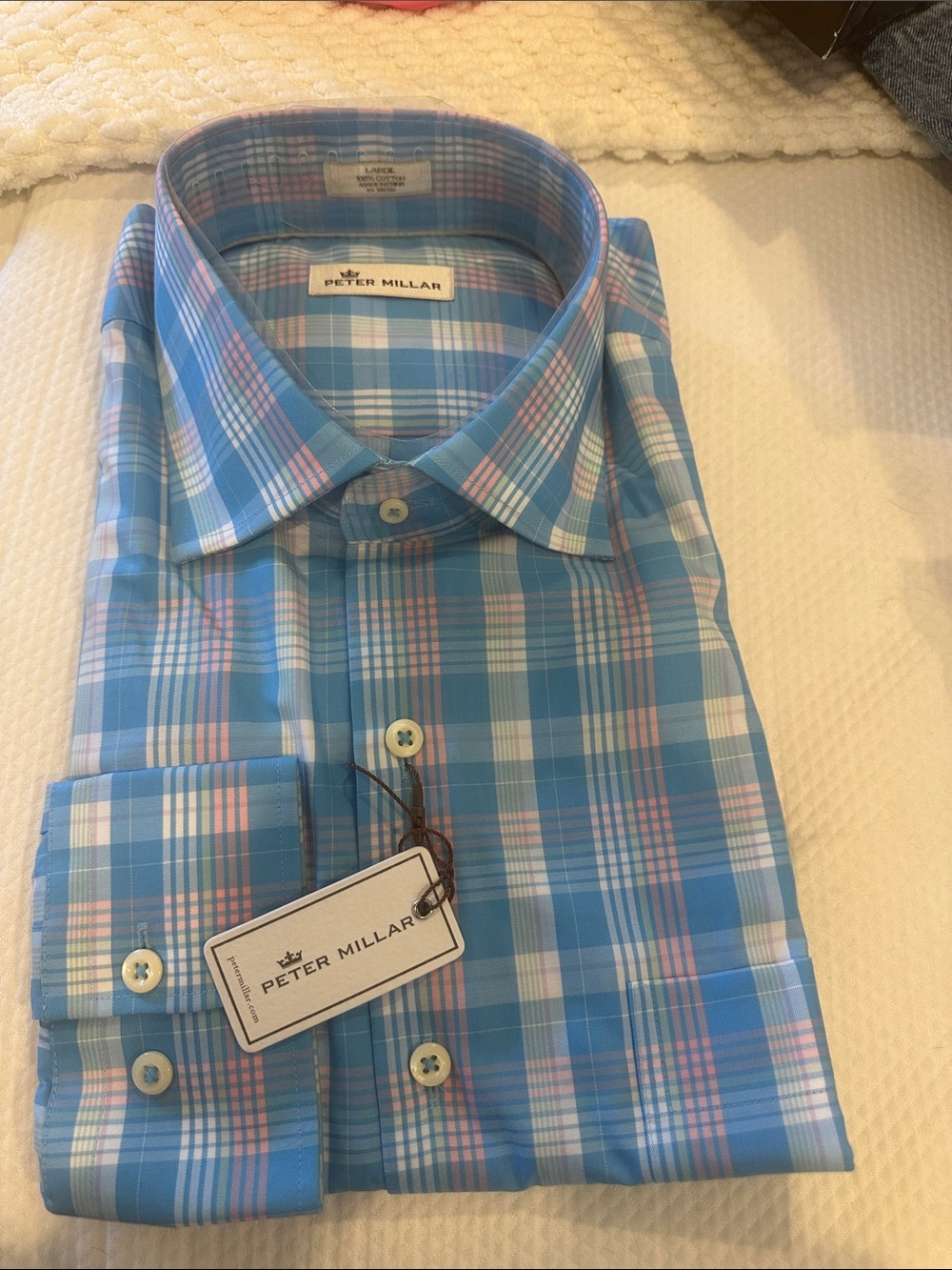 Peter Millar Light Blue and Pink Plaid Button-Down Shirt long sleeve